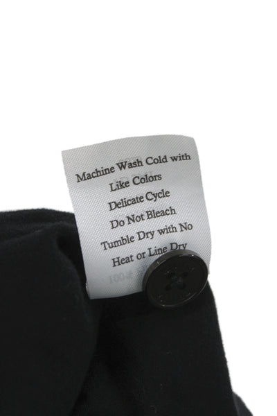 Petite Plume Womens Button Front Collared Pajama Shirt Pants Set Black Large