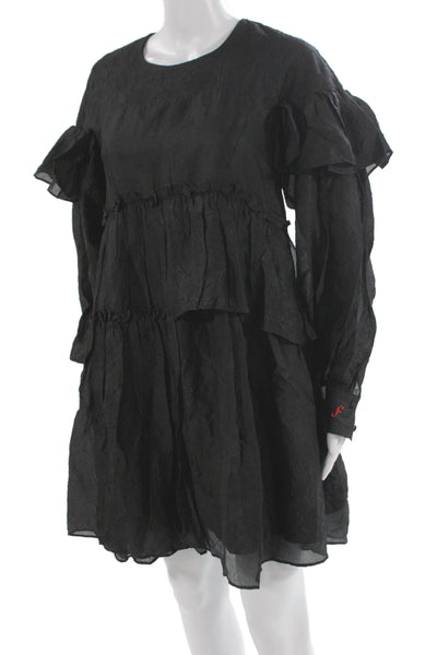 Foundry Mews Womens Black Shift Dress Long Sleeve Knee Length Size S