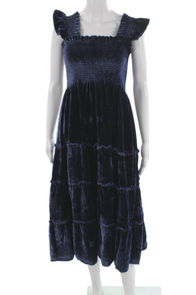 Hill House Womens Fit & Flare Blue Rayon Square Neck Sleeveless Dress Size S