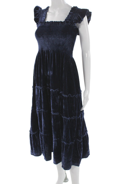 Hill House Womens Fit & Flare Blue Rayon Square Neck Sleeveless Dress Size S