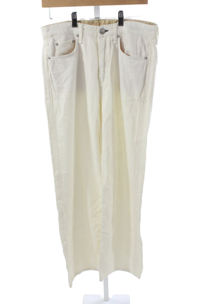 Rag & Bone Women Wide Leg Jeans Ivory Cotton Blend Mid Rise Size 28