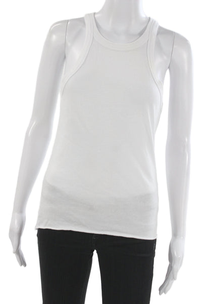 WSLY Womens Basic White Cotton Sleeveless Tank Round Neck Size M