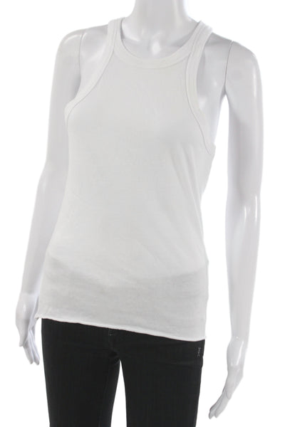 WSLY Womens Basic White Cotton Sleeveless Tank Round Neck Size M