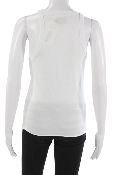 WSLY Womens Basic White Cotton Sleeveless Tank Round Neck Size M