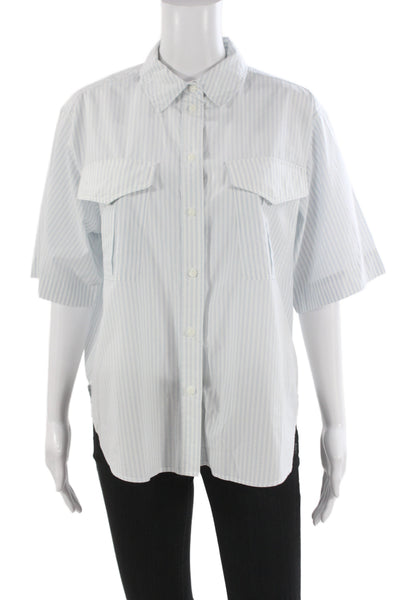 Rag & Bone Women Striped Cotton Blend Button Up Short Sleeve Top Size M