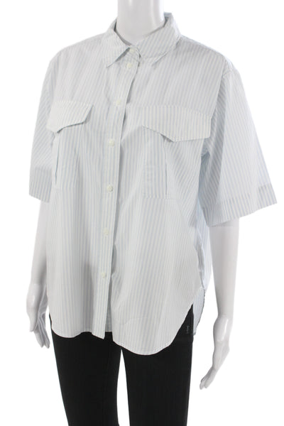 Rag & Bone Women Striped Cotton Blend Button Up Short Sleeve Top Size M