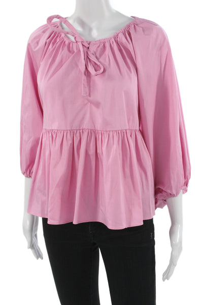 Cynthia Rowley Women Tunic Blouse Pink 3/4 Sleeve Cotton Blend Size M