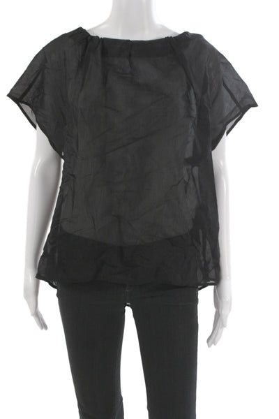 Allsaints Women Black Viscose Boat Neck Short Sleeve Basic Blouse Size 8