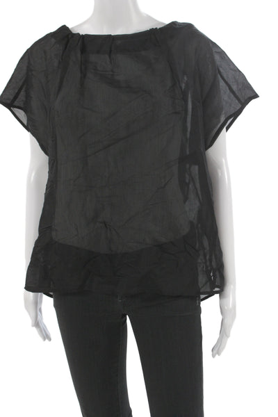 Allsaints Women Black Viscose Boat Neck Short Sleeve Basic Blouse Size 8
