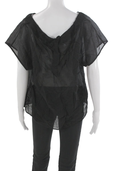 Allsaints Women Black Viscose Boat Neck Short Sleeve Basic Blouse Size 8