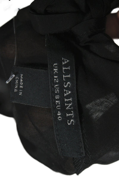 Allsaints Women Black Viscose Boat Neck Short Sleeve Basic Blouse Size 8