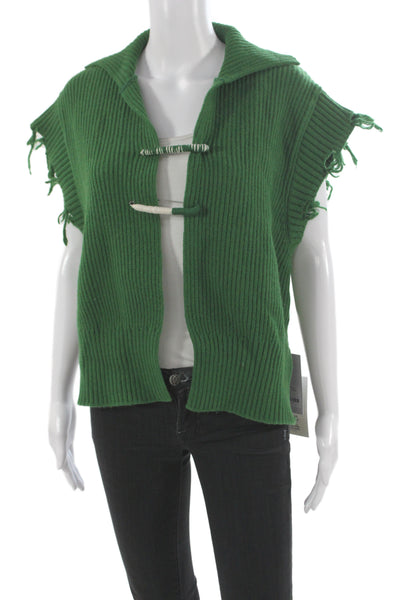 Theilma Women Merino Green Vest Toggle Nautical Size One