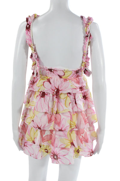 Sundress Women Sundress Multicolor Linen V-Neck Sleeveless Short Size XS