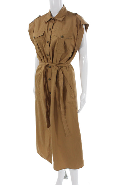 Rag & Bone Women Brown Cotton Collared Sleeveless Shirt Dress Midi Size M