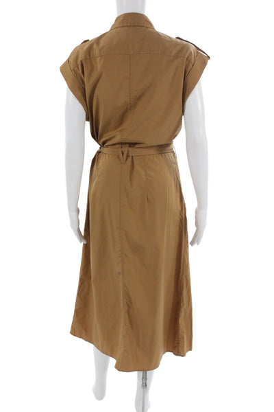 Rag & Bone Women Brown Cotton Collared Sleeveless Shirt Dress Midi Size M