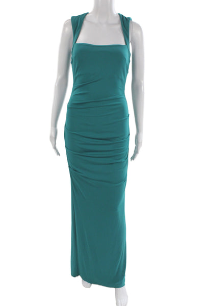 Nicole Miller Women Green Sleeveless Maxi Dress Square Neck Zip Size 4