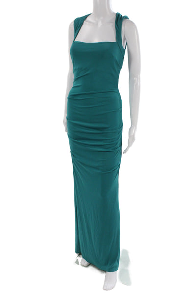 Nicole Miller Women Green Sleeveless Maxi Dress Square Neck Zip Size 4