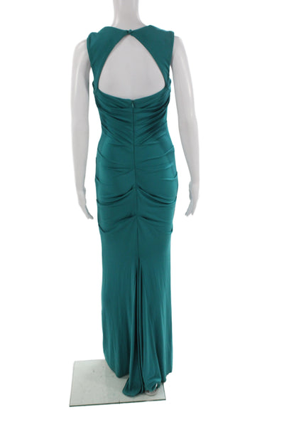 Nicole Miller Women Green Sleeveless Maxi Dress Square Neck Zip Size 4