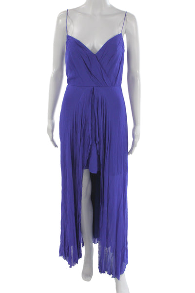 Nicole Miller Women Maxi Dress Purple V-Neck Sleeveless Zip Polyester Size 4