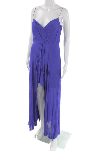 Nicole Miller Women Maxi Dress Purple V-Neck Sleeveless Zip Polyester Size 4