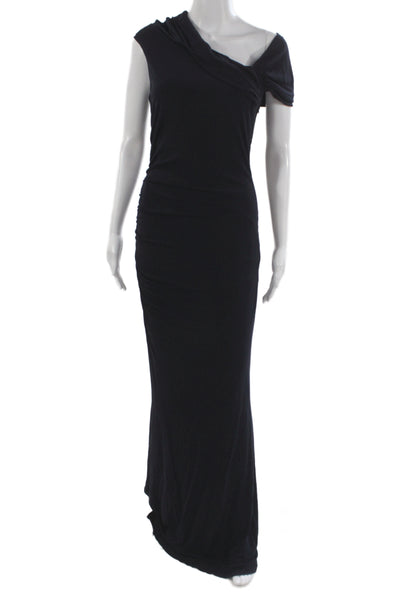Badgley Mischka Women One Shoulder Black Maxi Dress Short Sleeve Size 4
