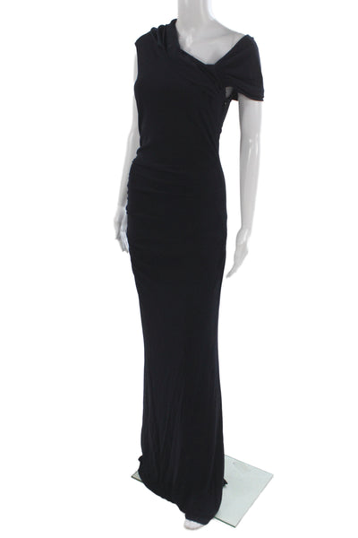 Badgley Mischka Women One Shoulder Black Maxi Dress Short Sleeve Size 4