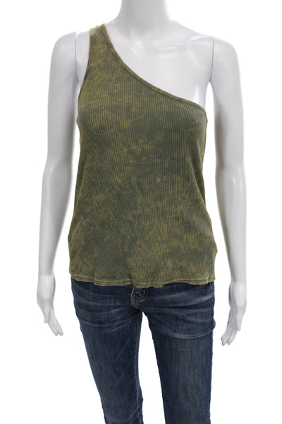Lacausa Womens Basic Tank Green Cotton One Shoulder Sleeveless Size S