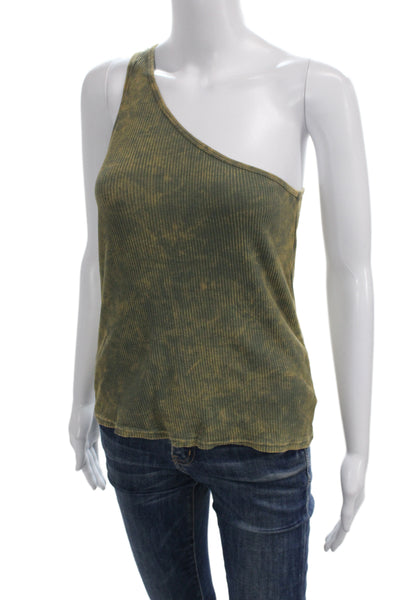 Lacausa Womens Basic Tank Green Cotton One Shoulder Sleeveless Size S