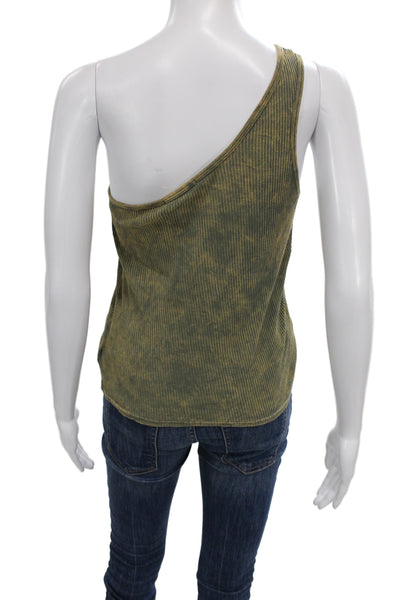 Lacausa Womens Basic Tank Green Cotton One Shoulder Sleeveless Size S