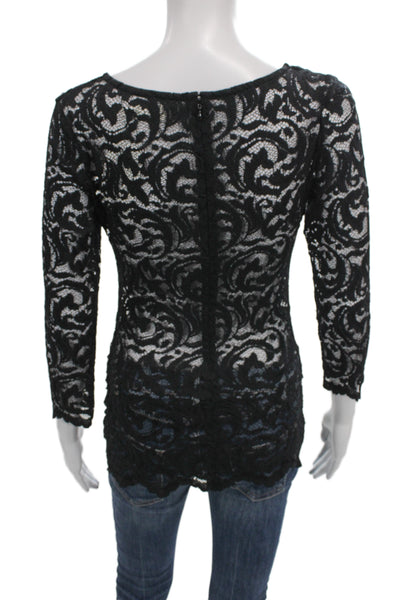 Velvet Women Black Lace Scoop Neck Tunic 3/4 Sleeve Floral Zip Size S