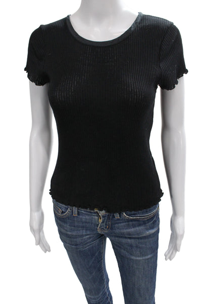Rag & Bone Womens Basic Black Mercerized Cotton Short Sleeve Tee Size M