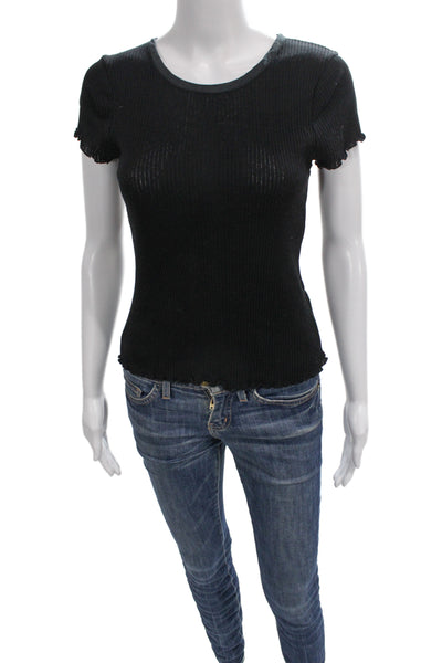 Rag & Bone Womens Basic Black Mercerized Cotton Short Sleeve Tee Size M