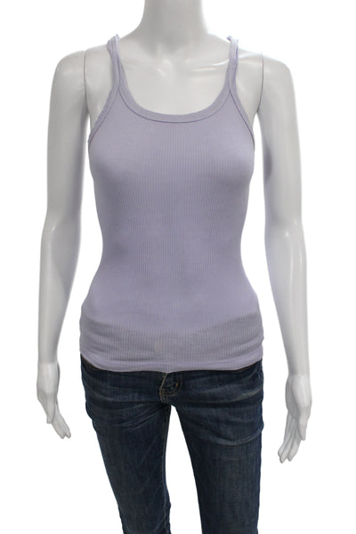 Re/Done Womens Purple Sleeveless Scoop Neck Basic Tank 100% Cotton Size S