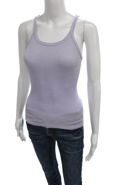 Re/Done Womens Purple Sleeveless Scoop Neck Basic Tank 100% Cotton Size S
