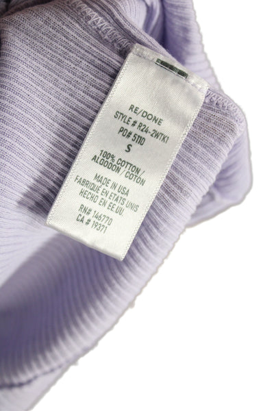 Re/Done Womens Purple Sleeveless Scoop Neck Basic Tank 100% Cotton Size S