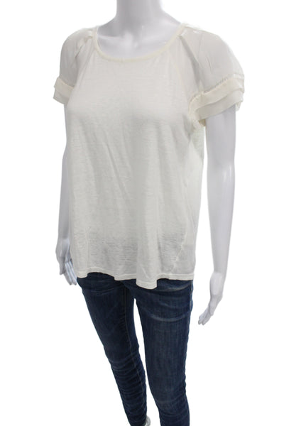 Rebecca Taylor Women Basic Linen White Short Sleeve Round Neck T-Shirt Size S