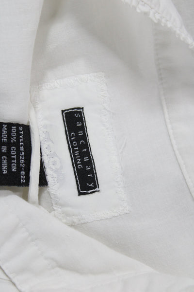 Sanctuary Women Button Up Blouse White Cotton Long Sleeve Collared Basic Size L