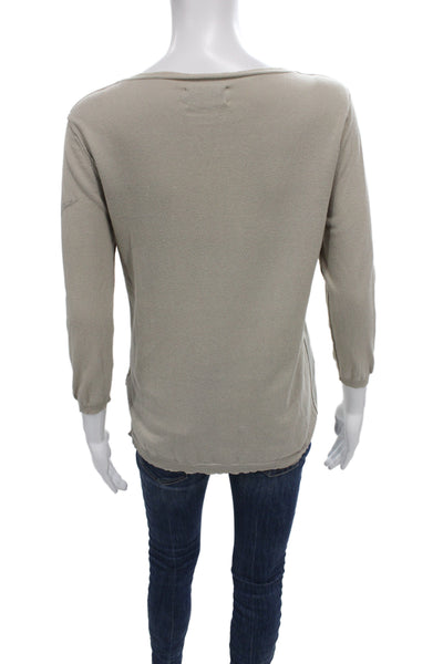 Zadig & Voltaire Womens Pullover V-Neck 3/4 Sleeve Beige Cotton Sweater Size S