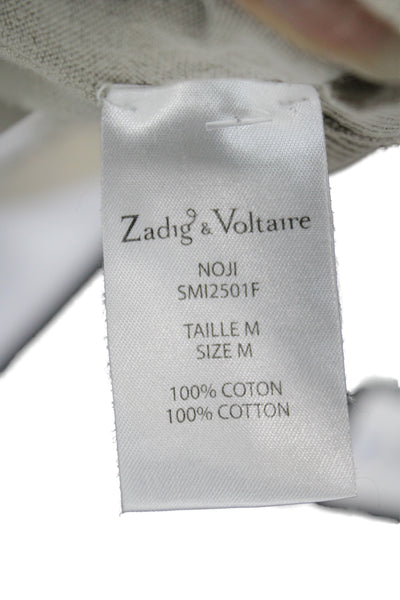 Zadig & Voltaire Womens Pullover V-Neck 3/4 Sleeve Beige Cotton Sweater Size S