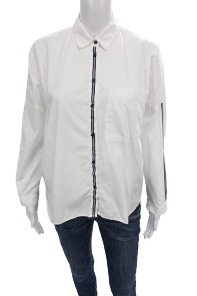 Zara Women Basic Collared White Cotton Button-Up Long Sleeve Size S