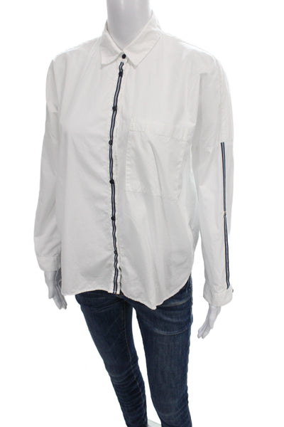 Zara Women Basic Collared White Cotton Button-Up Long Sleeve Size S