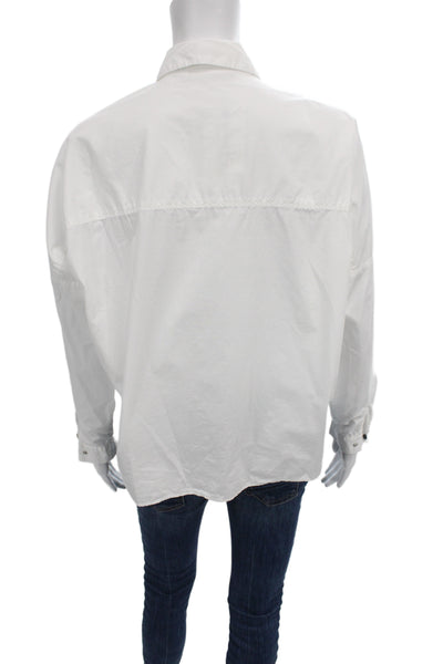 Zara Women Basic Collared White Cotton Button-Up Long Sleeve Size S
