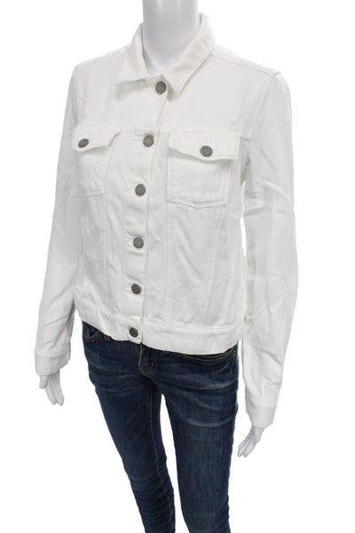 Paige Womens Basic Jacket White Cotton Button Long Sleeve Size S