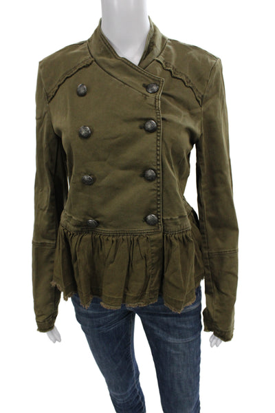 Free People Women Military Jacket Green Cotton Long Sleeve Size S