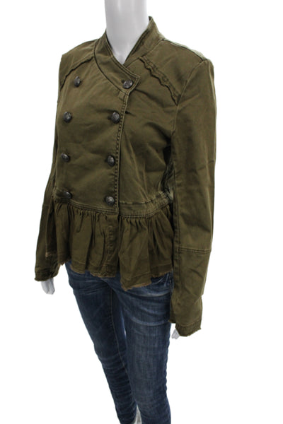 Free People Women Military Jacket Green Cotton Long Sleeve Size S