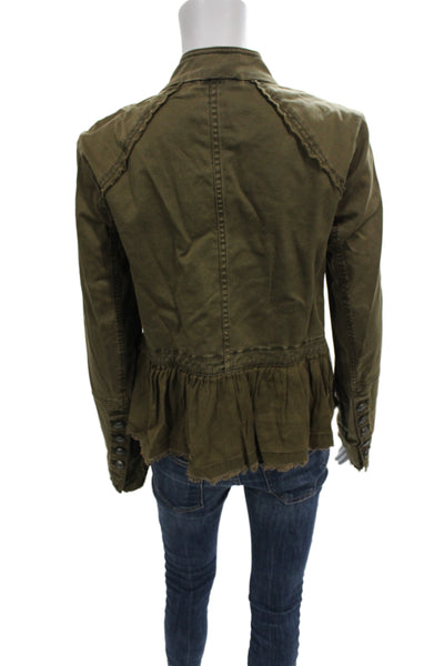 Free People Women Military Jacket Green Cotton Long Sleeve Size S