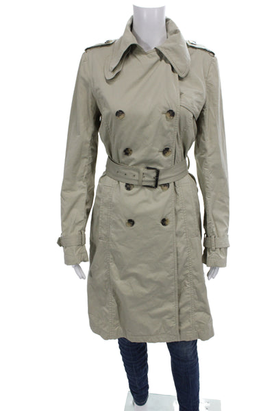 Theory Womens Trench Coat Beige Cotton Button Long Sleeve Size M