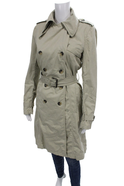Theory Womens Trench Coat Beige Cotton Button Long Sleeve Size M