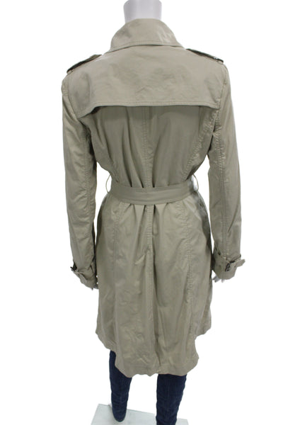 Theory Womens Trench Coat Beige Cotton Button Long Sleeve Size M