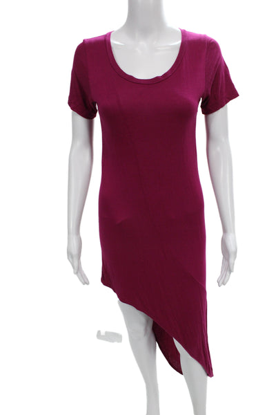 LNA Women T-Shirt Dress Purple Scoop Neck Short Sleeve Rayon Mid-Calf Size S